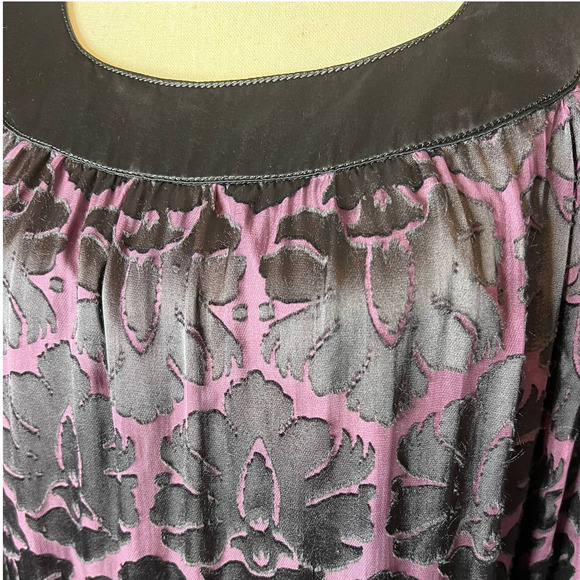 M.S.S.P. Shift Dress in Purple w/Black Flocked Flowers Silk Blend Size Medium - Picture 2 of 5
